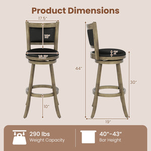 2 Pieces 29 Inch Wooden Swivel Height Bar Stool with PVC Cushioned Seat-Gray view 4