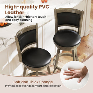 2 Pieces 29 Inch Wooden Swivel Height Bar Stool with PVC Cushioned Seat-Gray view 7