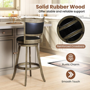2 Pieces 29 Inch Wooden Swivel Height Bar Stool with PVC Cushioned Seat-Gray view 8