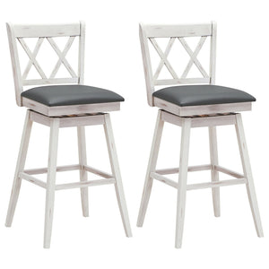 2 Pieces 29 Inches Swivel Counter Height Barstool Set with Rubber Wood Legs-White