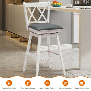 2 Pieces 29 Inches Swivel Counter Height Barstool Set with Rubber Wood Legs-White view 3