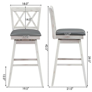 2 Pieces 29 Inches Swivel Counter Height Barstool Set with Rubber Wood Legs-White view 4