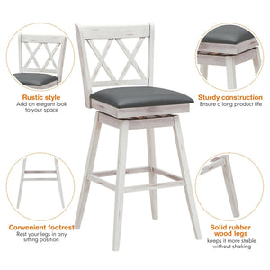 2 Pieces 29 Inches Swivel Counter Height Barstool Set with Rubber Wood Legs-White view 5