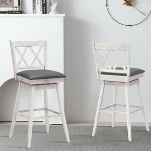 2 Pieces 29 Inches Swivel Counter Height Barstool Set with Rubber Wood Legs-White view 6
