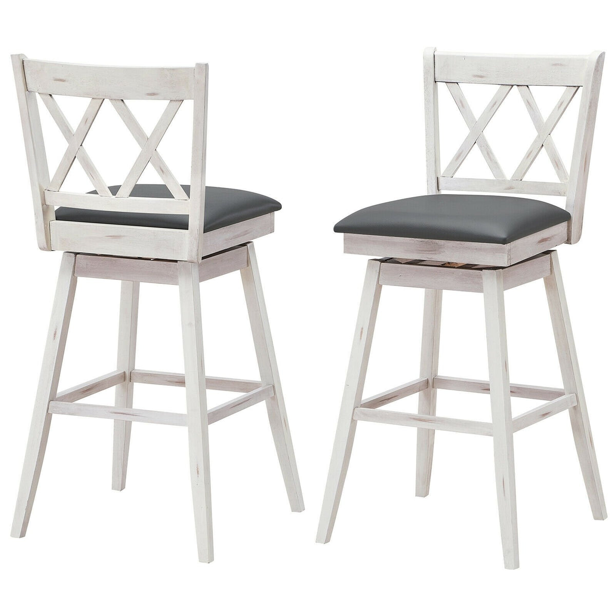 2 Pieces 29 Inches Swivel Counter Height Barstool Set with Rubber Wood Legs-White view 7
