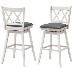 2 Pieces 29 Inches Swivel Counter Height Barstool Set with Rubber Wood Legs-White view 7