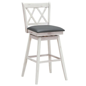 2 Pieces 29 Inches Swivel Counter Height Barstool Set with Rubber Wood Legs-White view 8