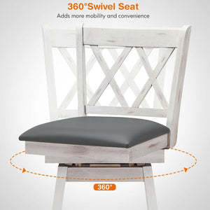 2 Pieces 29 Inches Swivel Counter Height Barstool Set with Rubber Wood Legs-White view 9