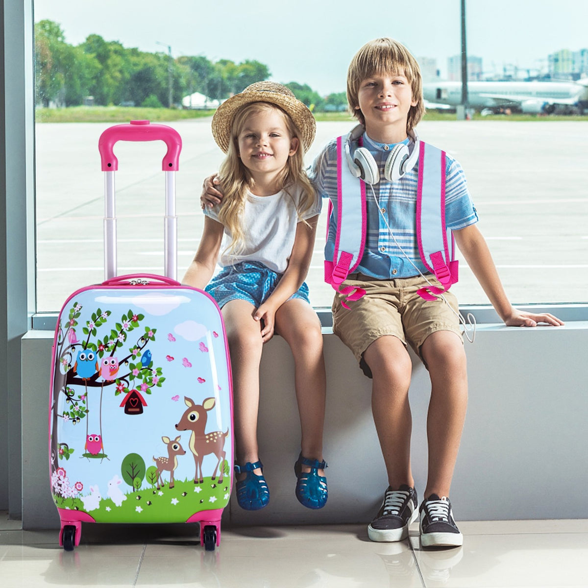 2 Pieces ABS Kids Suitcase Backpack Luggage Set view 2