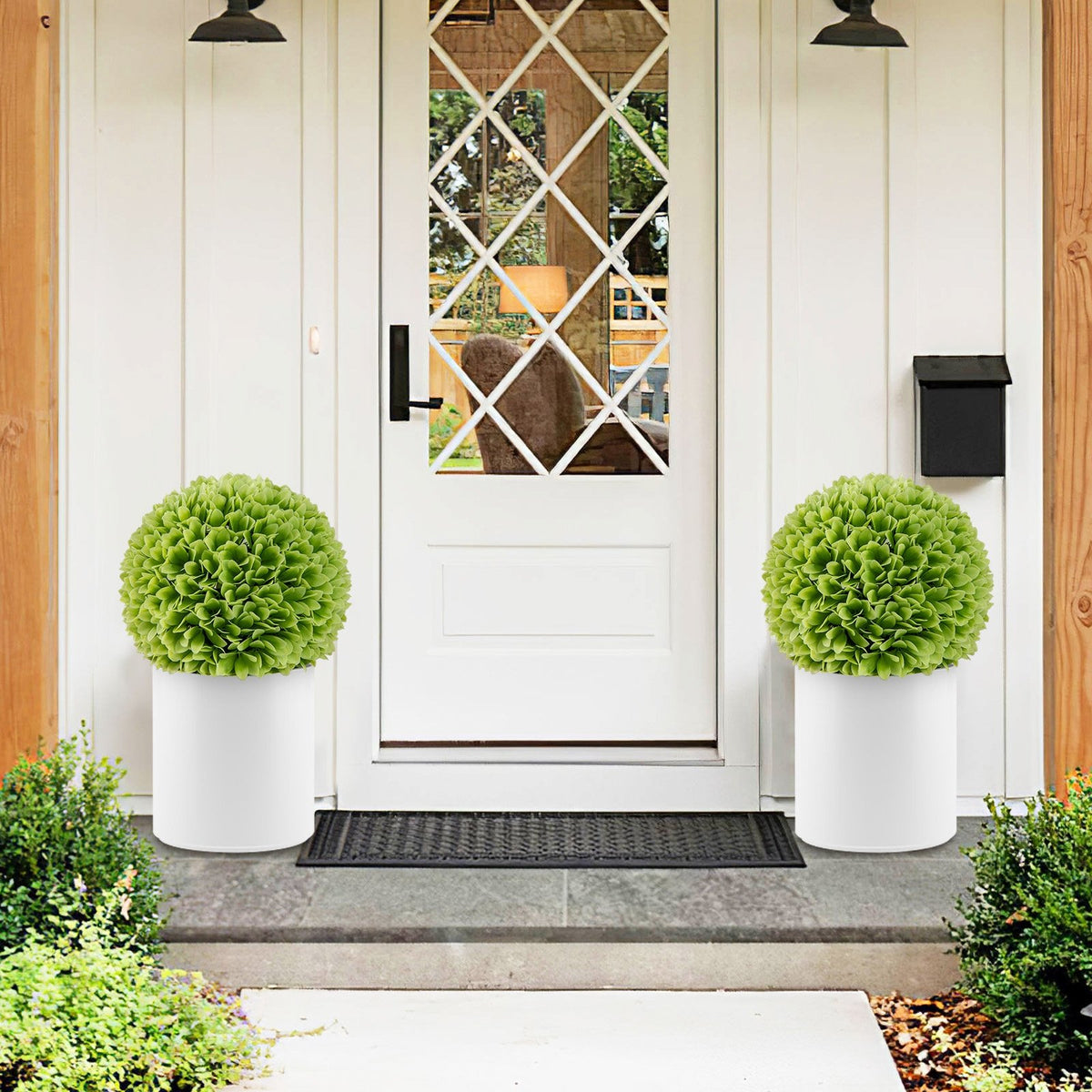 2 Pieces Artificial Plant Topiary Balls Faux Boxwood Decorative Balls-Green view 2