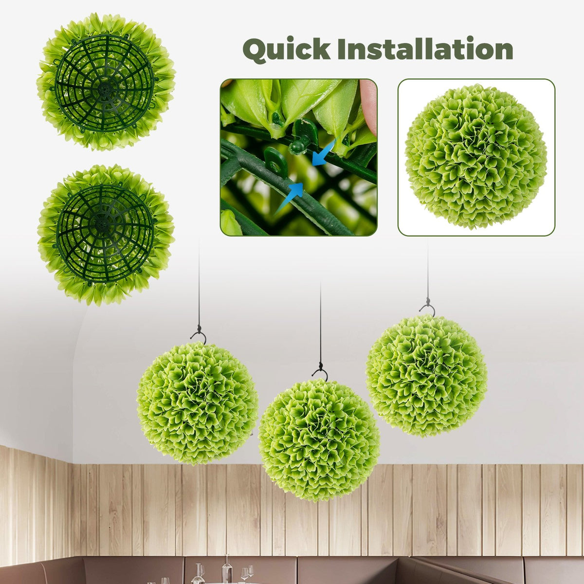 2 Pieces Artificial Plant Topiary Balls Faux Boxwood Decorative Balls-Green view 7