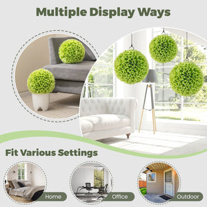 2 Pieces Artificial Plant Topiary Balls Faux Boxwood Decorative Balls-Green view 8
