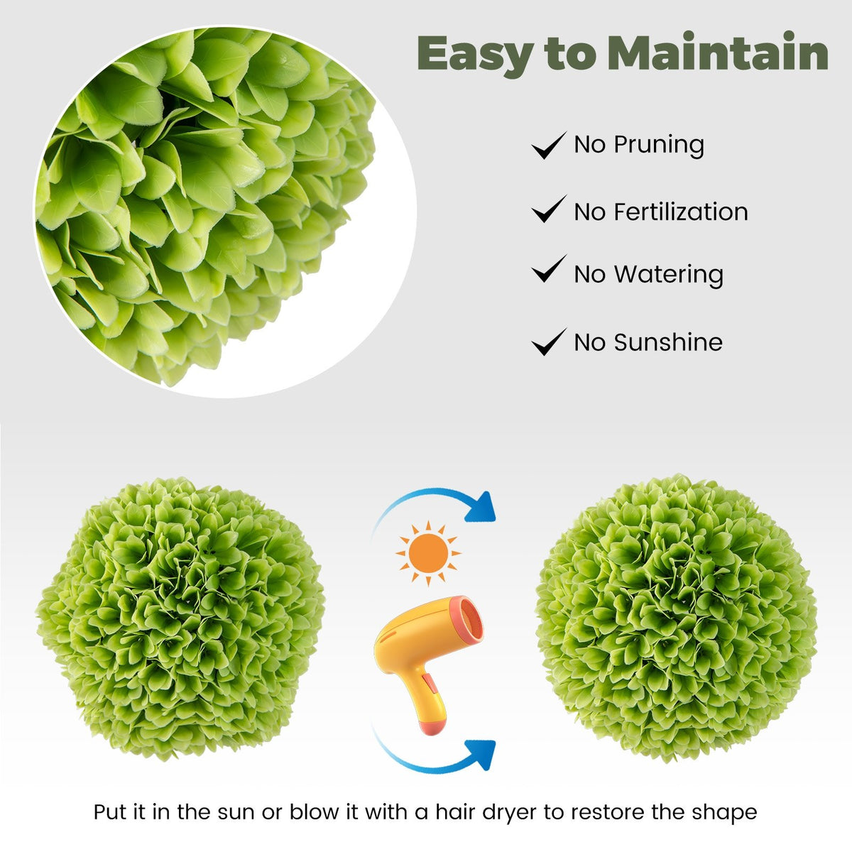 2 Pieces Artificial Plant Topiary Balls Faux Boxwood Decorative Balls-Green view 9