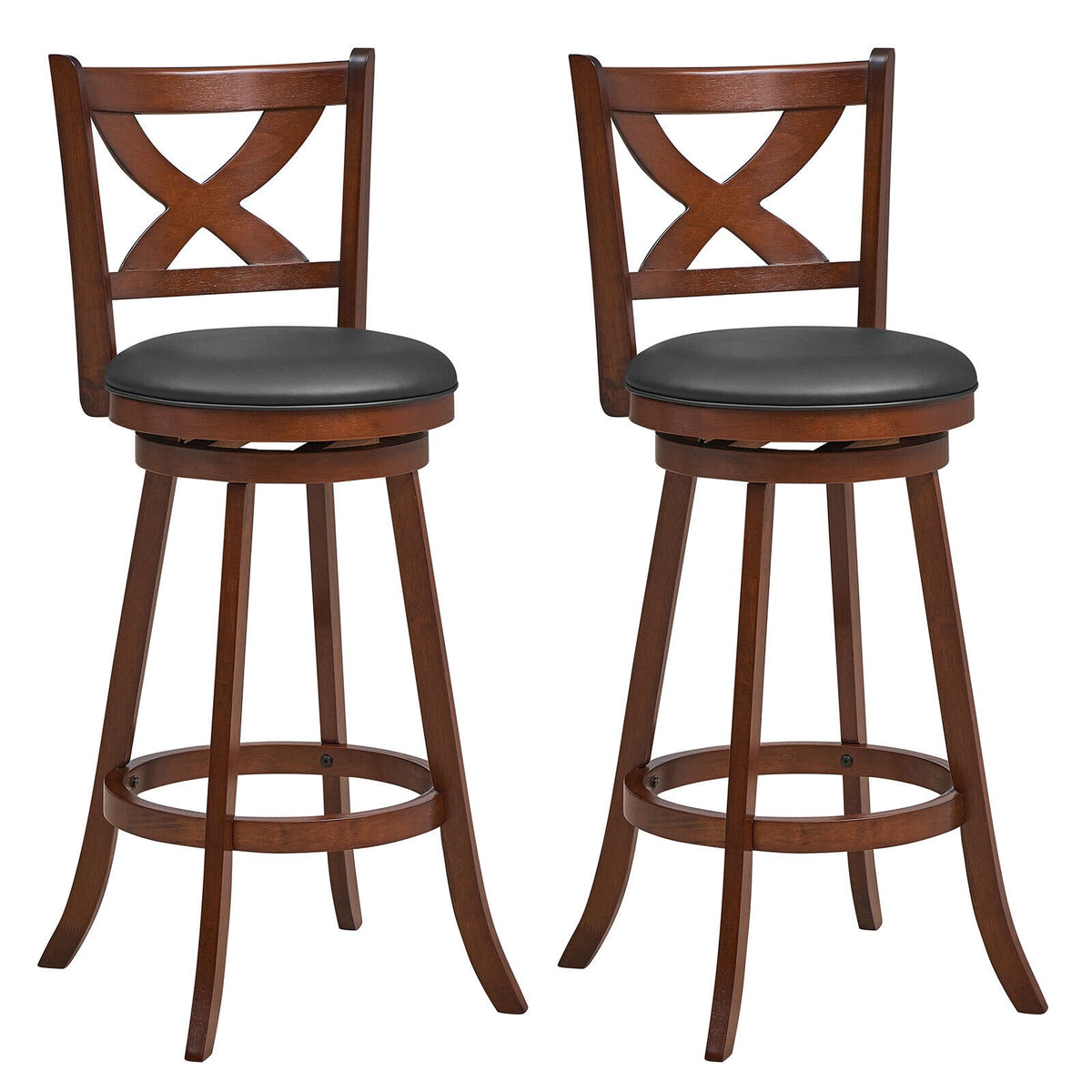 2 Pieces Classic Counter Height Swivel Bar Stool Set with X-shaped Open Back-L