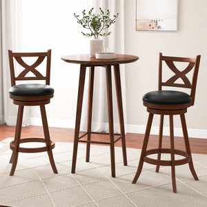 2 Pieces Classic Counter Height Swivel Bar Stool Set with X-shaped Open Back-L view 2