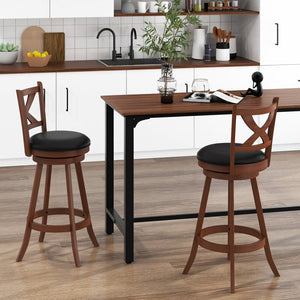 2 Pieces Classic Counter Height Swivel Bar Stool Set with X-shaped Open Back-L view 3