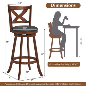 2 Pieces Classic Counter Height Swivel Bar Stool Set with X-shaped Open Back-L view 4