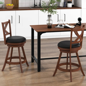 2 Pieces Classic Counter Height Swivel Bar Stool Set with X-shaped Open Back-M view 3