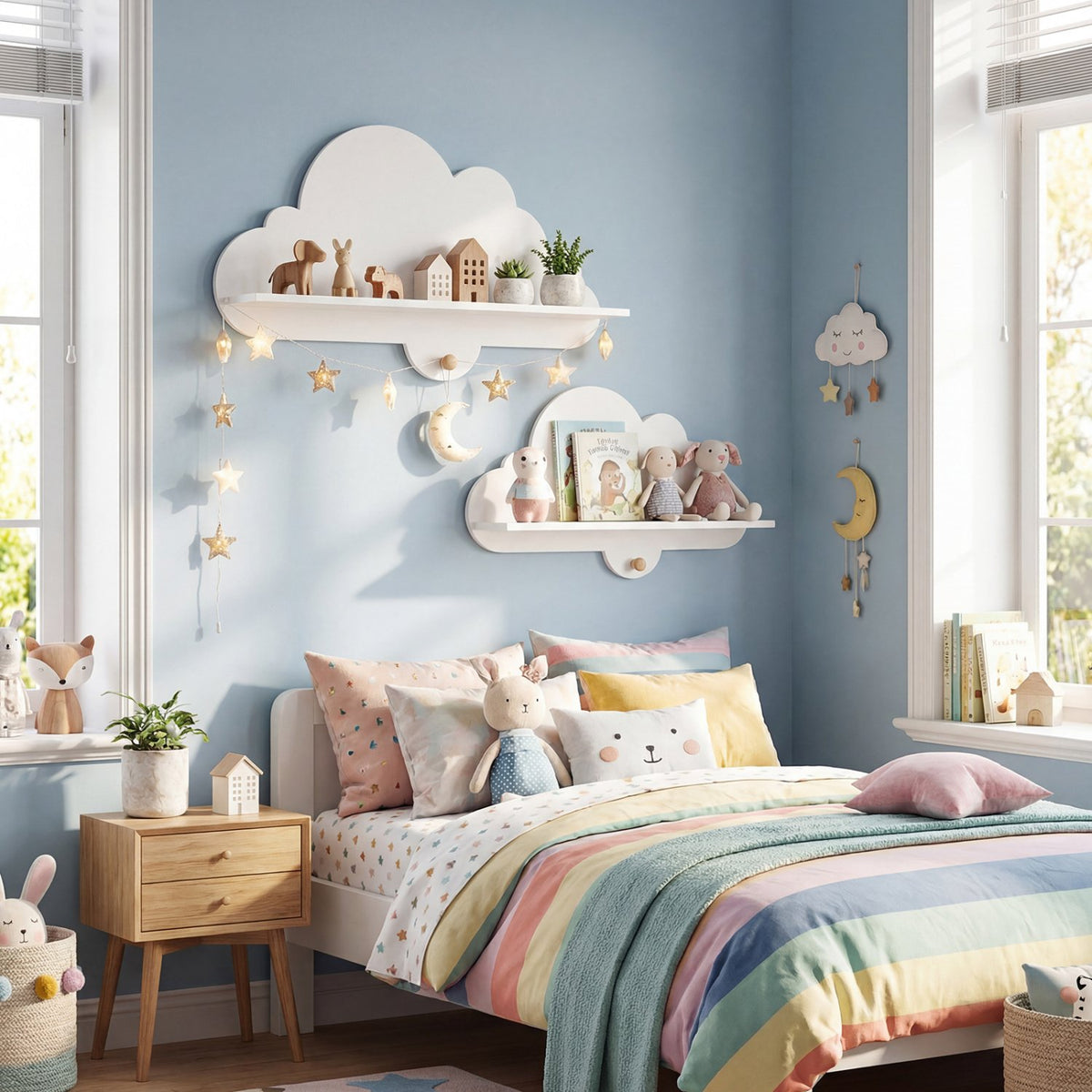 2 Pieces Floating Cloud Shelves Wall Mounted Storage Display Rack-White view 2
