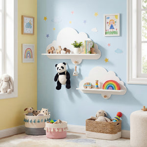 2 Pieces Floating Cloud Shelves Wall Mounted Storage Display Rack-White view 3