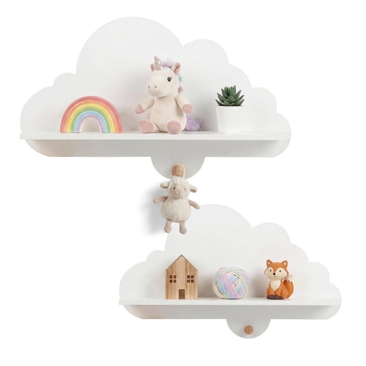 2 Pieces Floating Cloud Shelves Wall Mounted Storage Display Rack-White view 4