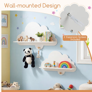 2 Pieces Floating Cloud Shelves Wall Mounted Storage Display Rack-White view 8