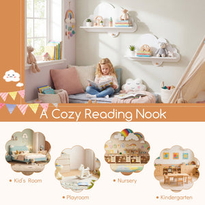 2 Pieces Floating Cloud Shelves Wall Mounted Storage Display Rack-White view 9