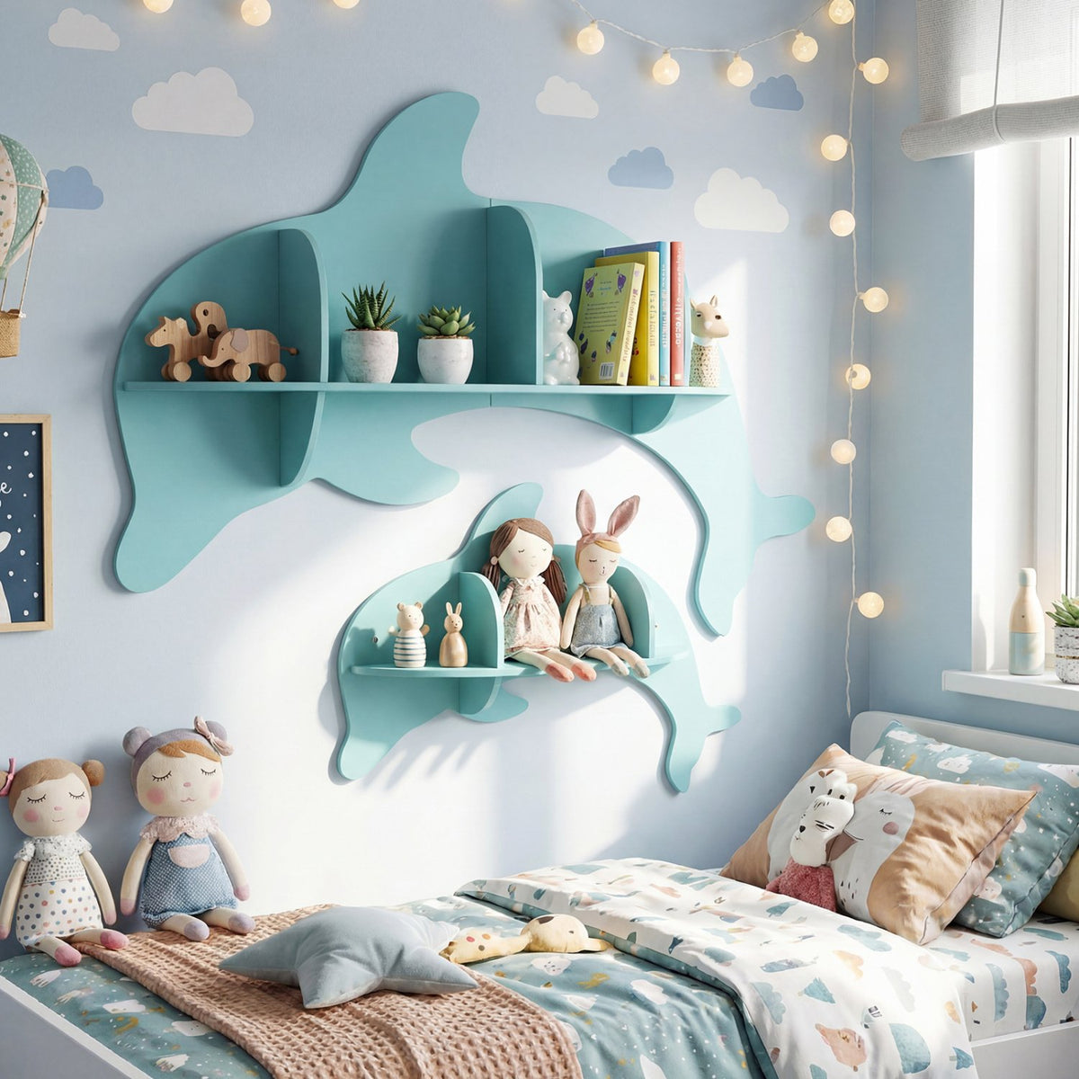 Floating Dolphin Shelves Wall Mounted Storage Display Rack-Blue view 2