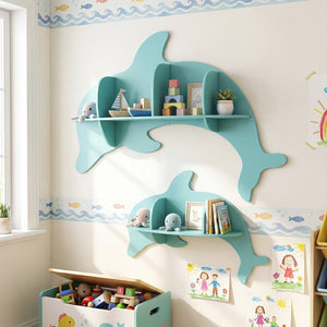 Floating Dolphin Shelves Wall Mounted Storage Display Rack-Blue view 3