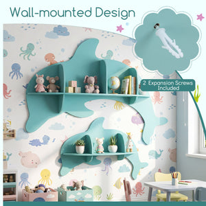 Floating Dolphin Shelves Wall Mounted Storage Display Rack-Blue view 7