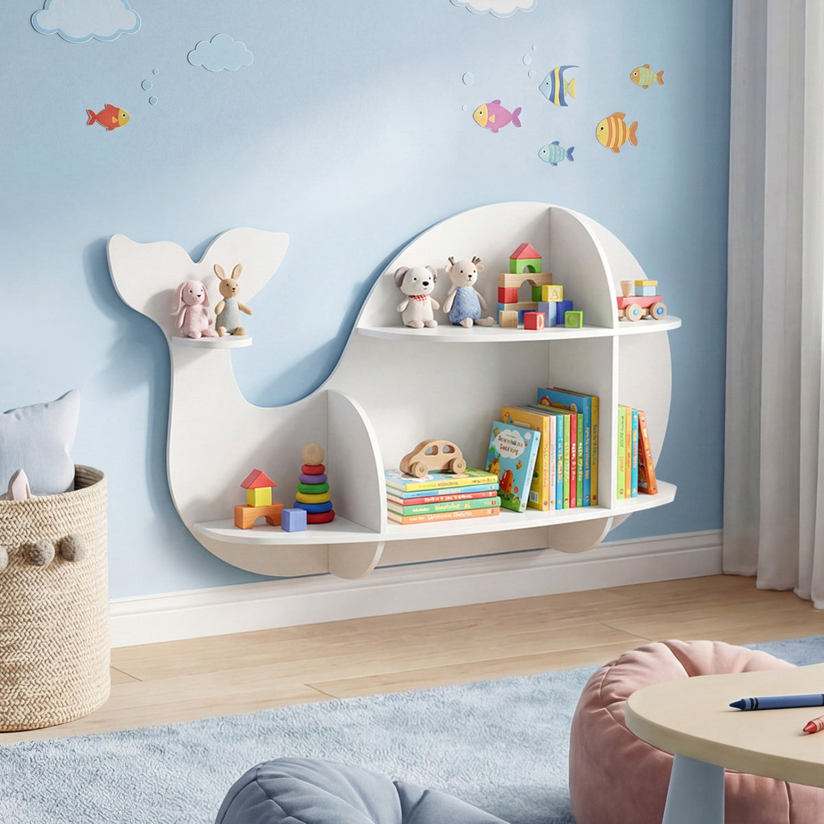 Floating Dolphin Shelves Wall Mounted Storage Display Rack-White view 6
