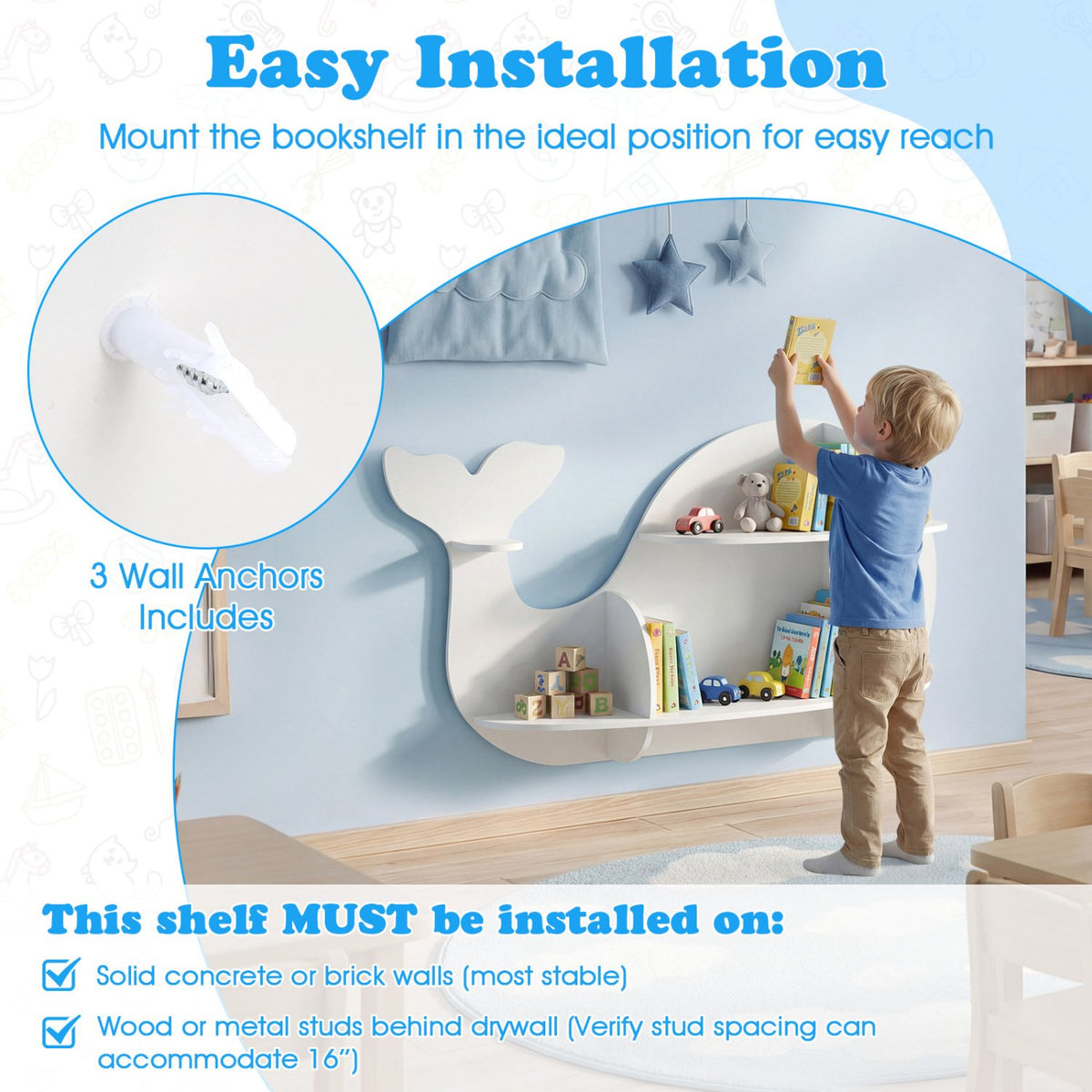 Floating Dolphin Shelves Wall Mounted Storage Display Rack-White view 8