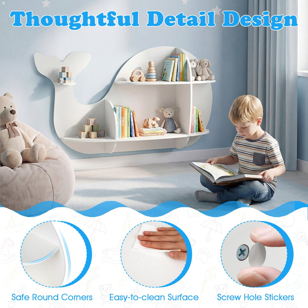 Floating Dolphin Shelves Wall Mounted Storage Display Rack-White view 9