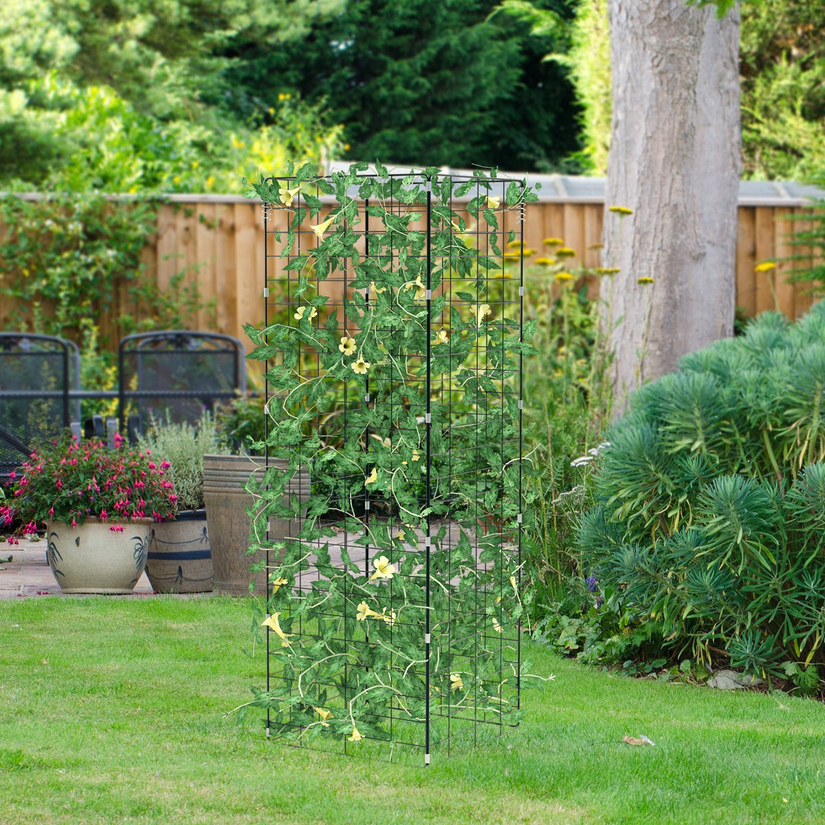 2 Pieces Foldable A-Frame Trellis Plant Supports with Twist Ties-Green view 2