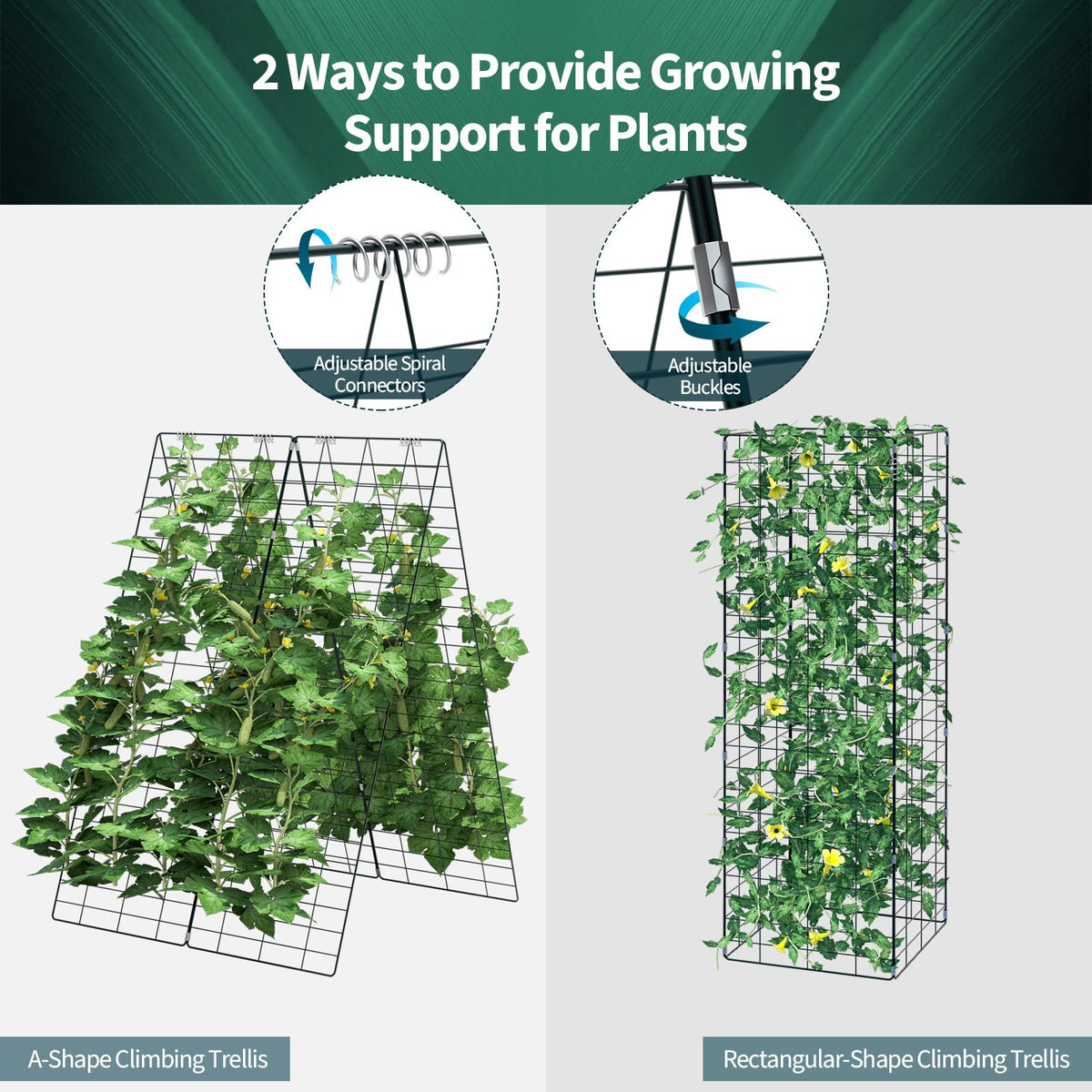 2 Pieces Foldable A-Frame Trellis Plant Supports with Twist Ties-Green view 6