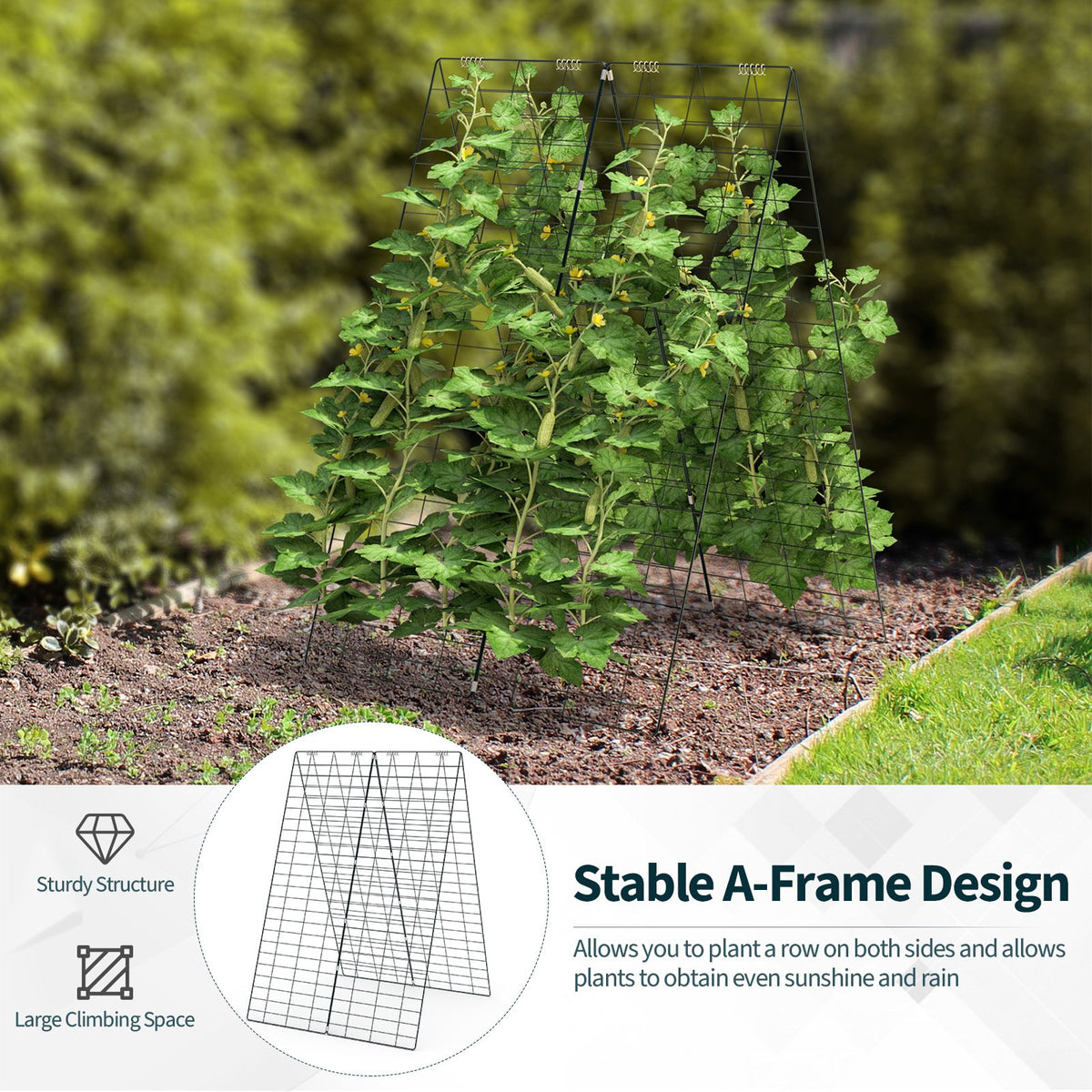 2 Pieces Foldable A-Frame Trellis Plant Supports with Twist Ties-Green view 7