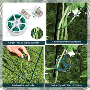 2 Pieces Foldable A-Frame Trellis Plant Supports with Twist Ties-Green view 8