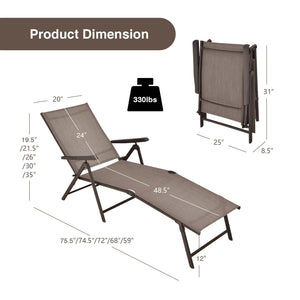 2 Pieces Foldable Chaise Lounge Chair with 2-Position Footrest-Brown view 4