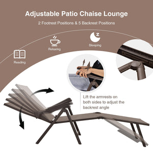 2 Pieces Foldable Chaise Lounge Chair with 2-Position Footrest-Brown view 6