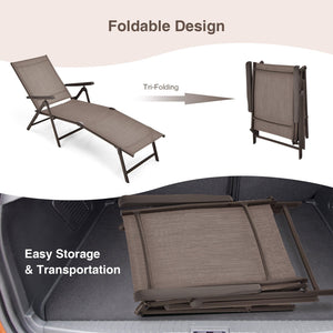 2 Pieces Foldable Chaise Lounge Chair with 2-Position Footrest-Brown view 7