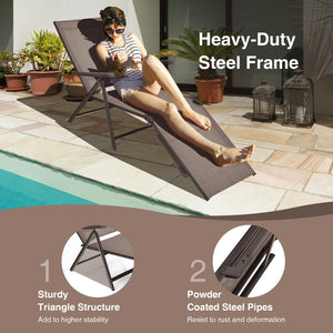 2 Pieces Foldable Chaise Lounge Chair with 2-Position Footrest-Brown view 8