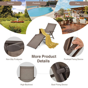 2 Pieces Foldable Chaise Lounge Chair with 2-Position Footrest-Brown view 9