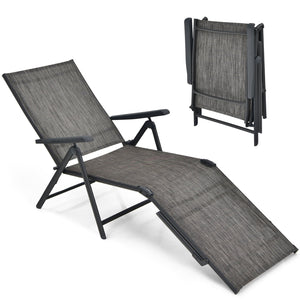 2 Pieces Foldable Chaise Lounge Chair with 2-Position Footrest-Gray view 4