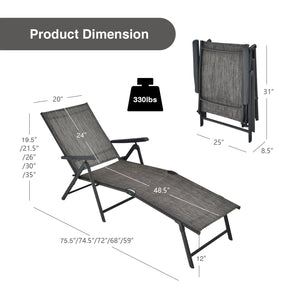 2 Pieces Foldable Chaise Lounge Chair with 2-Position Footrest-Gray view 5