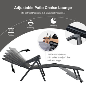 2 Pieces Foldable Chaise Lounge Chair with 2-Position Footrest-Gray view 6