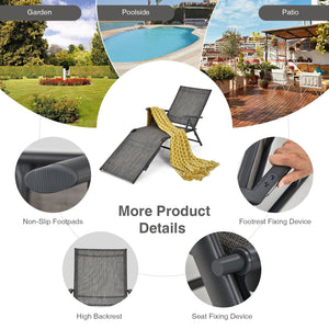 2 Pieces Foldable Chaise Lounge Chair with 2-Position Footrest-Gray view 8