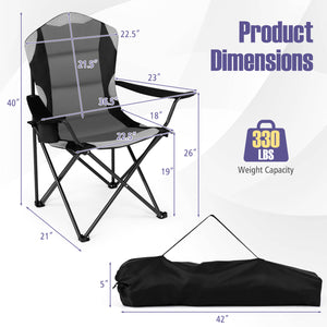 2 Pieces Folding Camping Chairs for Adults with Cup Holders-Black view 3