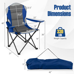 2 Pieces Folding Camping Chairs for Adults with Cup Holders-Navy view 3
