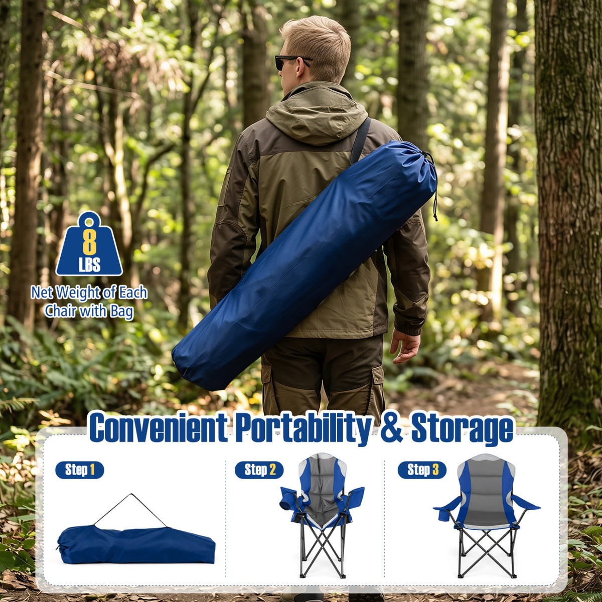 2 Pieces Folding Camping Chairs for Adults with Cup Holders-Navy view 6