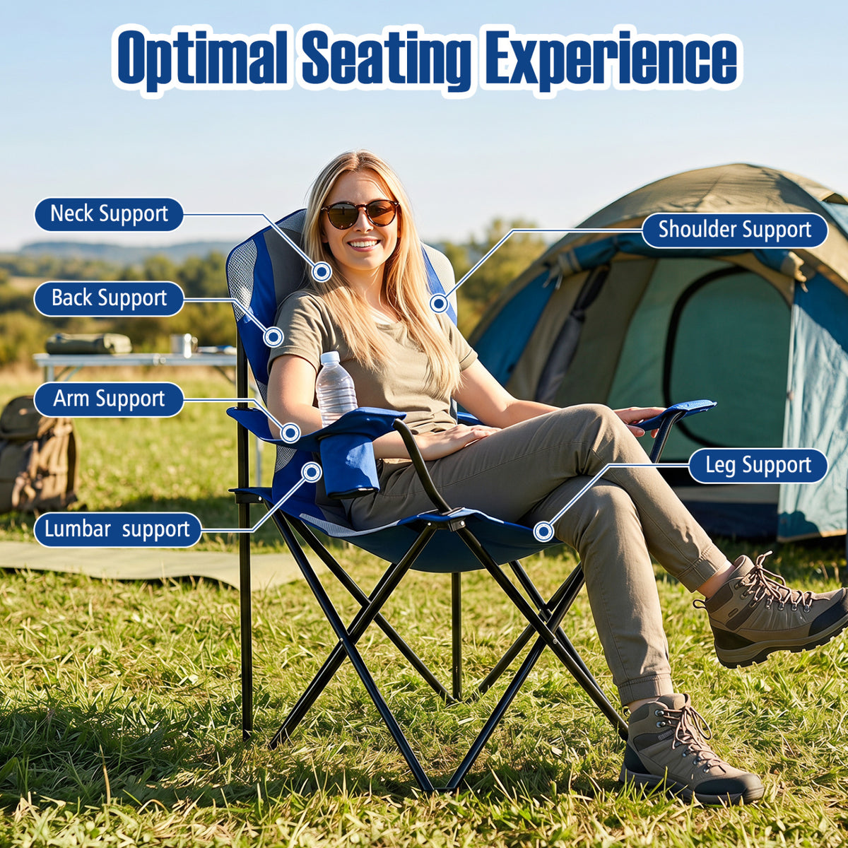 2 Pieces Folding Camping Chairs for Adults with Cup Holders-Navy view 8
